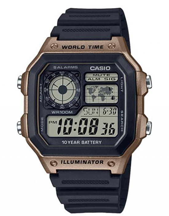 Casio Casio Collection AE-1200WH-5A  AE-1200WH-5A кварцевые мужские часы черный циферблат, браслет пластик — вид спереди